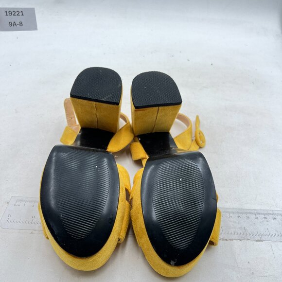 FSJ Yellow Peep Toe Chunky High Heels Platform Sandals Ankle Strap Suede Shoes - Picture 6 of 7